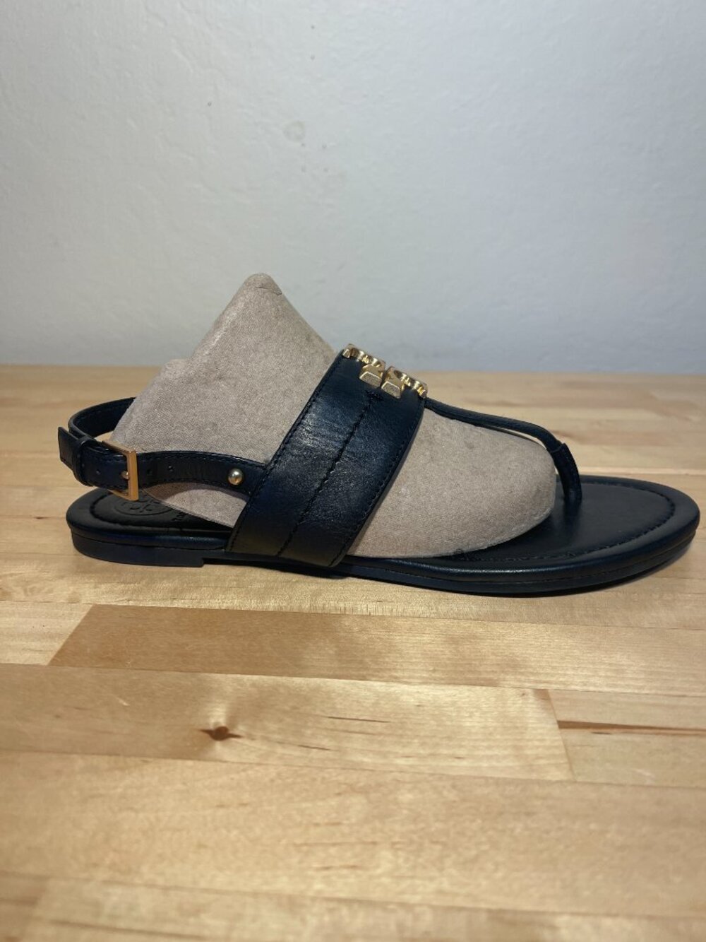 Tory Burch Everly T-Strap Sandals Black Leather Designer Flat Sandals Women's